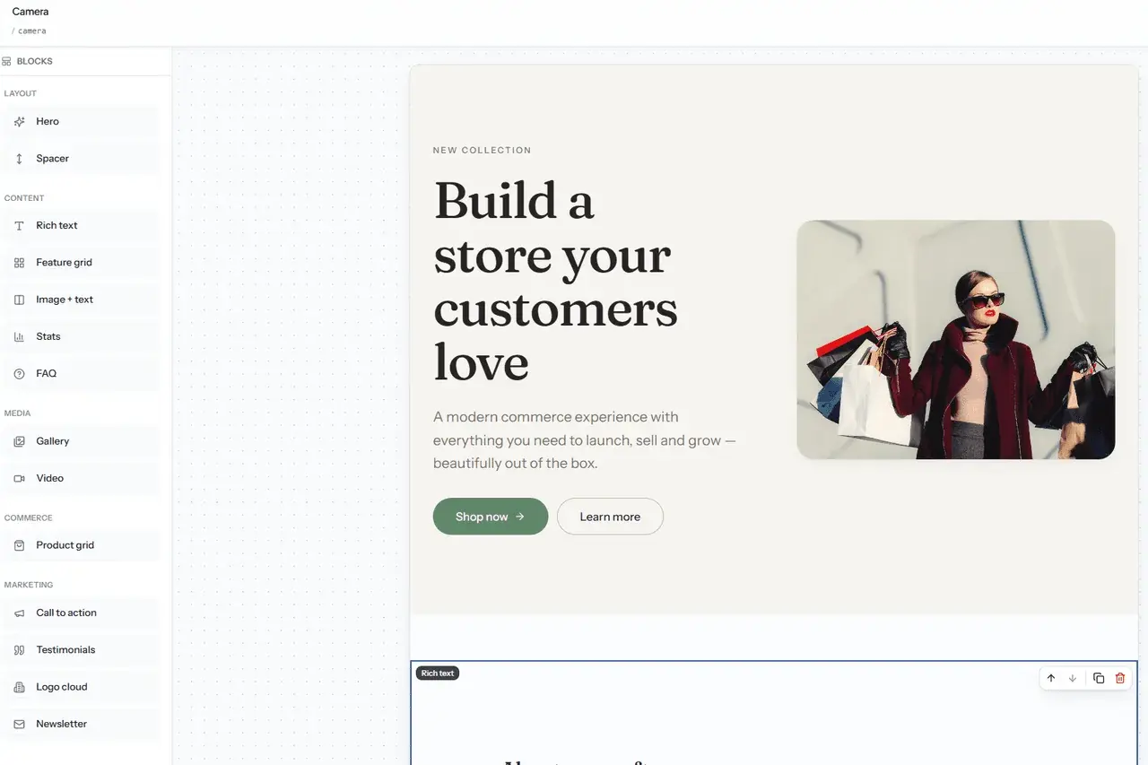 Drag-and-drop CMS page builder